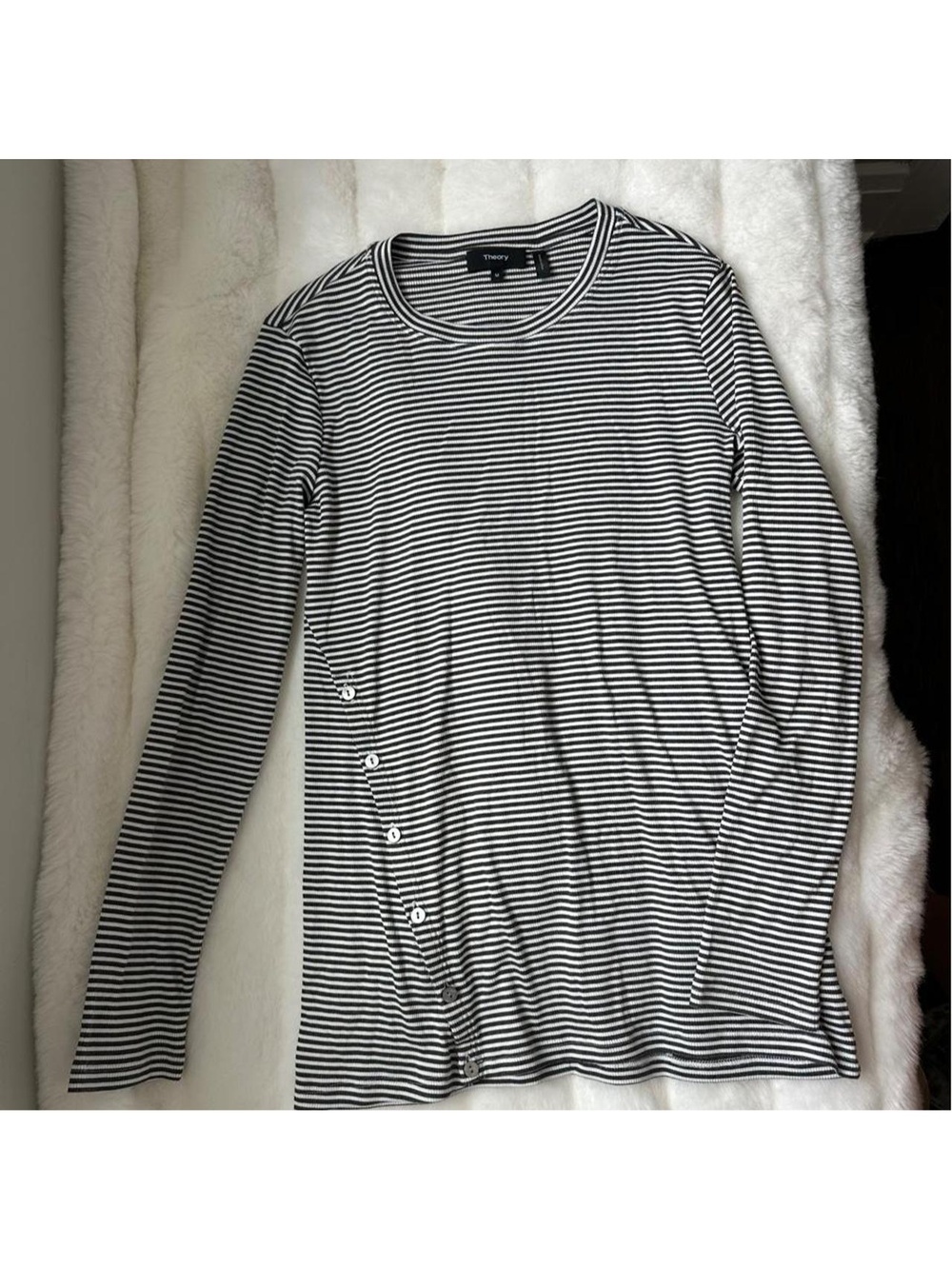 theory black & white striped long sleeve button up shirt